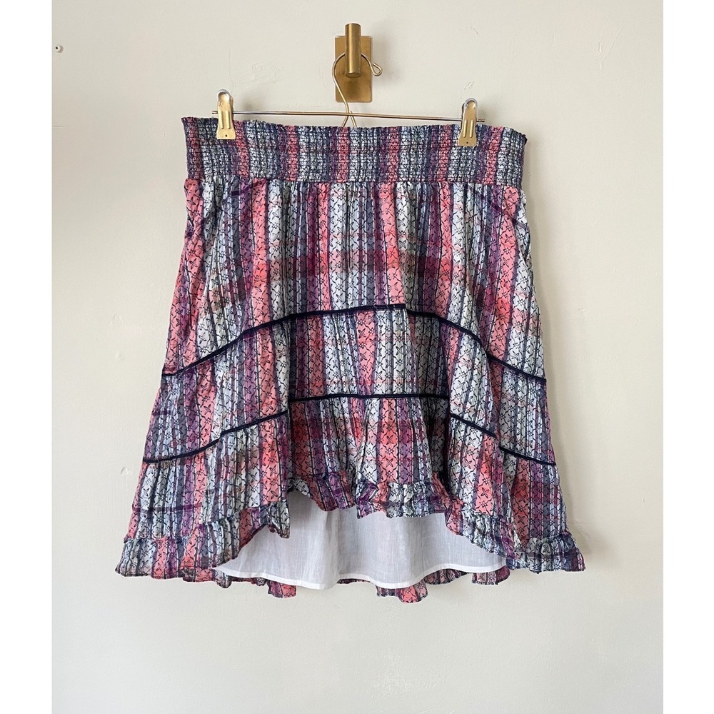 Motherhood Maternity Plaid Floral Tiered Mini Skirt Pink Blue Boho Cotton L
